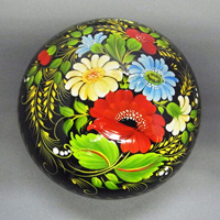 丸型小箱　ウクライナ・ペトリコフカ塗り