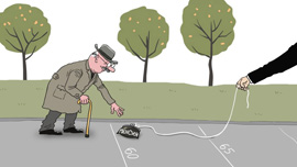 年金受給資格年齢引き上げを風刺した画