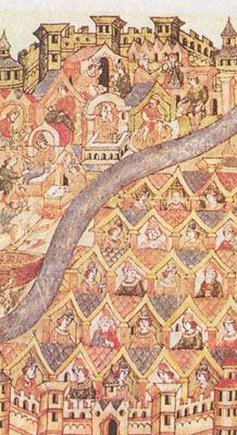 中世の町（年代記挿絵より）